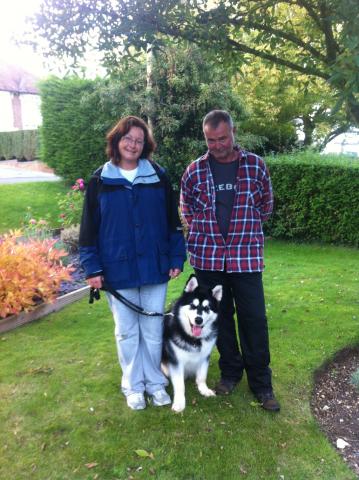 Debbie, huby and Dave the malamute